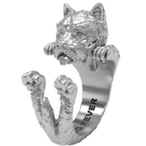 Dog Fever Hug Ring Sterling Silver White Terrier